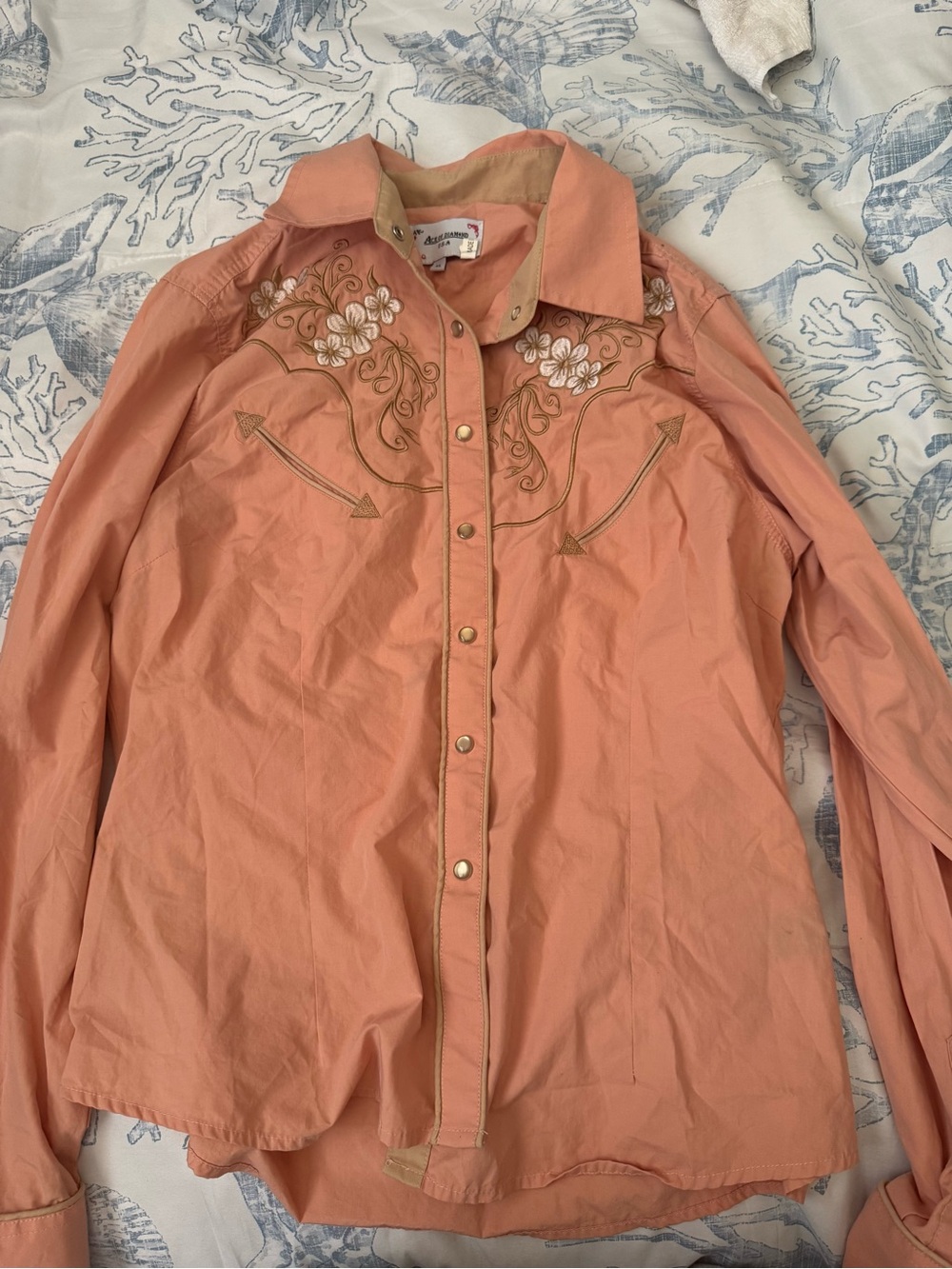 Embroidered Western Button-Down Shirt - Peach